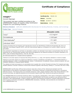 Certificate of Compliance - GREENGUARD Environmental Institute