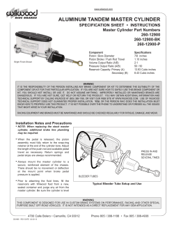 Manufacturer Instructions for Wilwood Master Cylinder Kit Tandem