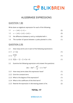 ALGEBRAISE EXPRESSIONS