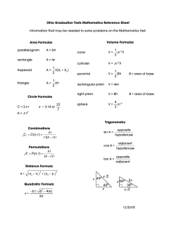 Mathematics Reference Sheet - Ohio Department of Education