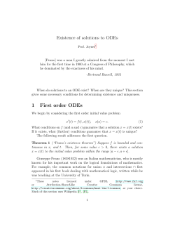 Existence of solutions to ODEs 1 First order ODEs
