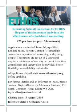 Recruiting School Counsellors for ETHOS
