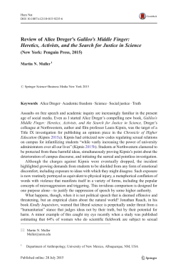 Review of Alice Dreger`s Galileo`s Middle Finger