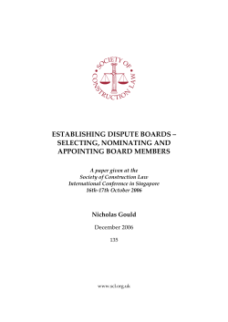 establishing dispute boards &ndash; selecting, nominating