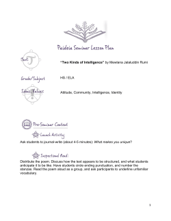 1 &ldquo;Two Kinds of Intelligence&rdquo; by Mewlana Jalaluddin Rumi HS / ELA