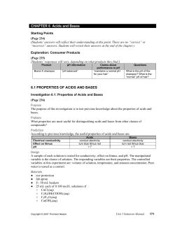 CHAPTER 6 Acids and Bases 6.1 PROPERTIES OF ACIDS AND