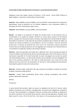 Functionality of lipids and lipid-protein interactions in cereal