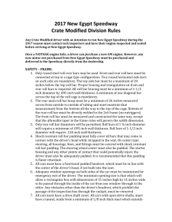 2017 New Egypt Speedway Crate Modified Division Rules