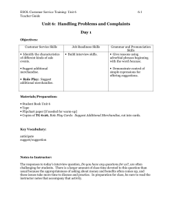 Unit 6: Handling Problems and Complaints Day 1