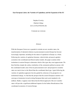 1 East European Labor, the Varieties of Capitalism, and the