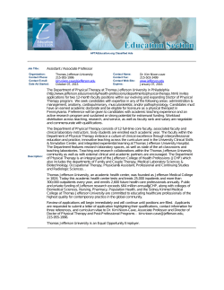 Assistant / Associate Professor The Department of Physical Therapy