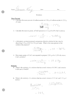 Name / Date Per Solutions Mass Percent 1. Calculate the