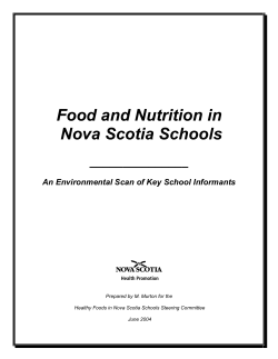 Food and Nutrition in Nova Scotia Schools