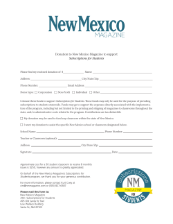 Donation to New Mexico Magazine to support Subscriptions for