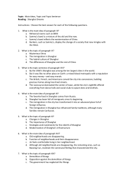 Topic: Main Ideas, Topic and Topic Sentence Reading: Shanghai