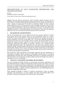 Implementation of Tacit Knowledge Preservation and Transfer