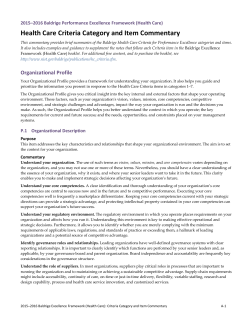 Health Care Criteria Category and Item Commentary
