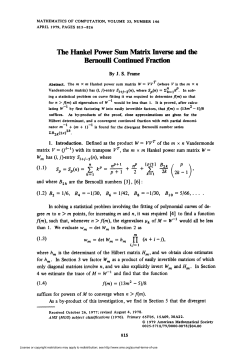 The Hankel Power Sum Matrix Inverse and the Bernoulli Continued