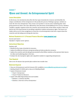 Lesson 7: Save and Invest: An Entrepreneurial Spirit