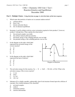 CDLI - Chemistry 3202 Unit 1 Test 1 Reaction Kinetics and