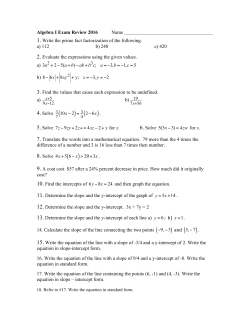 Algebra Semester Review 2014