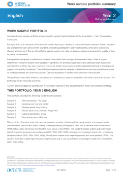 Year 2 English portfolio – Below Satisfactory