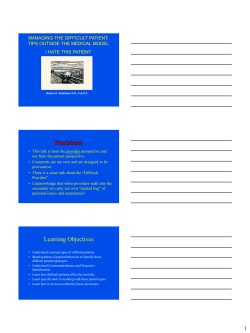 Managing the Difficult Patient - American College of Physicians