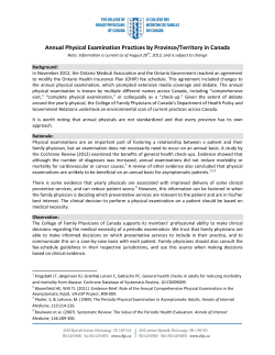 Annual Physical Examination Practices by Province/Territory