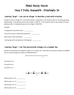 Math Study Guide Unit 5 Test: Integers&mdash;February 18