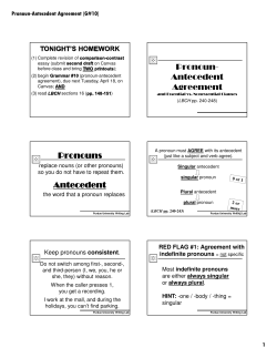 Pronoun- Antecedent Agreement Pronouns Antecedent