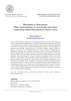Proximity to innovation: - Lund University Publications