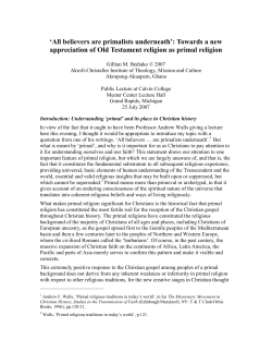 Old Testament Religion as Primal Substructure of Christianity