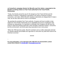 MoveOn Responds to Senate Fast Track Vote
