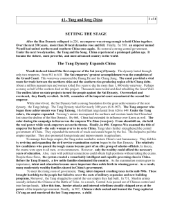 41- Tang and Song China SETTING THE STAGE The Tang Dynasty