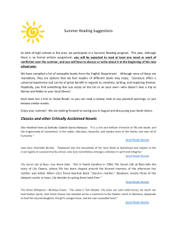 Summer Reading Suggestions Classics and other Critically