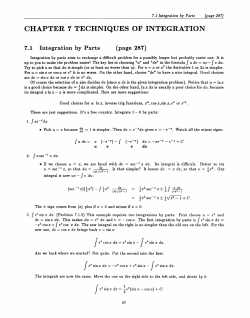 CHAPTER 7 TECHNIQUES OF INTEGRATION 7.1 Integration by Parts