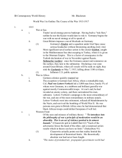 IB Contemporary World History Mr. Blackmon World War I in Outline