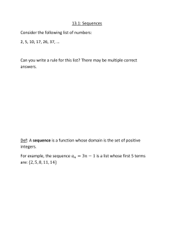 13.1: Sequences Consider the following list of numbers: 2, 5, 10, 17
