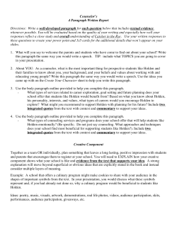 Counselor`s 4 Paragraph Written Report Directions: Write a well