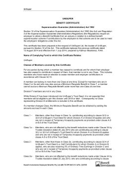 UNISUPER BENEFIT CERTIFICATE Superannuation Guarantee
