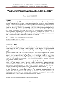 FACTORS INFLUENCING THE CHOICE OF COST ESTIMATES