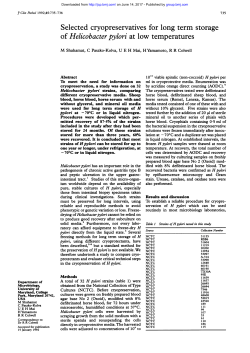 Selected cryopreservatives for long term storage of Helicobacter