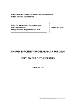 ENERGY EFFICIENCY PROGRAM PLAN FOR 2016 SETTLEMENT