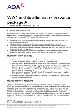 A-level English Literature A Resource package WW1 and its aftermath