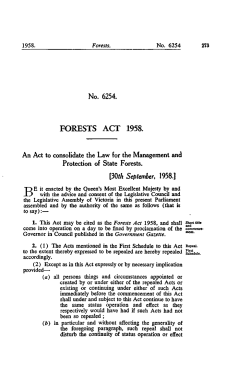 No. 6254. FORESTS ACT 1958. An Act to consolidate the