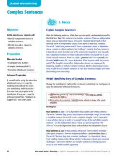 Complex Sentences - Benchmark Writer`s Workshop