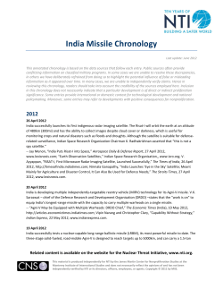 India Missile Chronology - Nuclear Threat Initiative