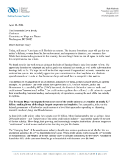 ABA Tax Letter to Kevin Brady 04/18/16