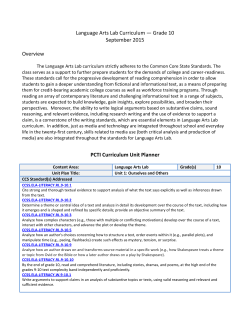 Language Arts Lab Curriculum &mdash; Grade 10 September 2015