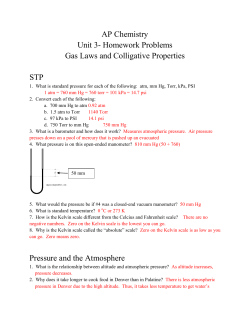 AP Chemistry Unit 3- Homework Problems Gas Laws